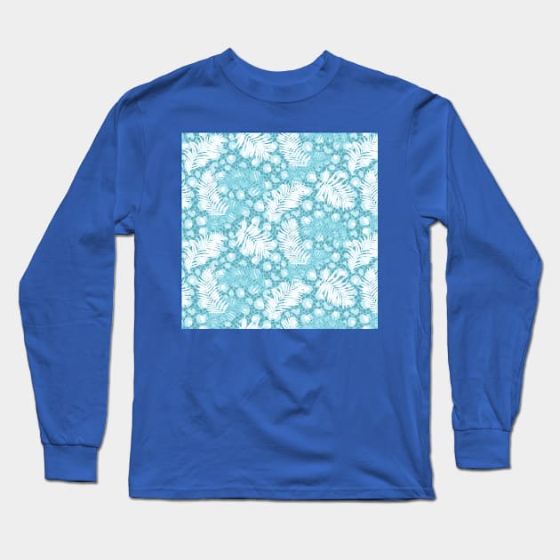 Light Blue Animal Print Palms Long Sleeve T-Shirt by Carolina Díaz